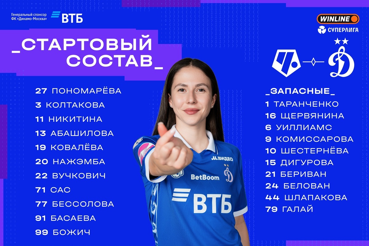 Koltakova and Bojic in the center of defense, Ponomareva will play the 50th match for Dynamo